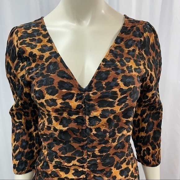 Zara Leopard Print Cocktail Dress with Front Ruching Size Medium - Picture 3 of 7